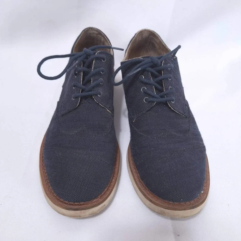 TOMS Brogue Ash Aviator Twill Oxfords Shoes Canvas Denim Mens Sz 9 Blue Lace Up‎